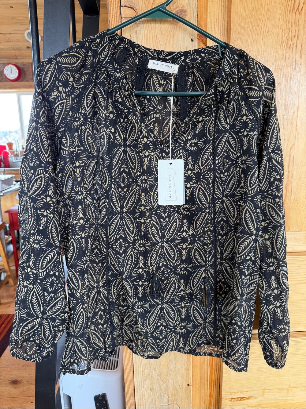 Maison Hotel Black and Cream Floral Print Blouse